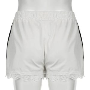 Lace-Trim Sporty Drawstring Shorts for Y2K Aesthetic and Comfy Style