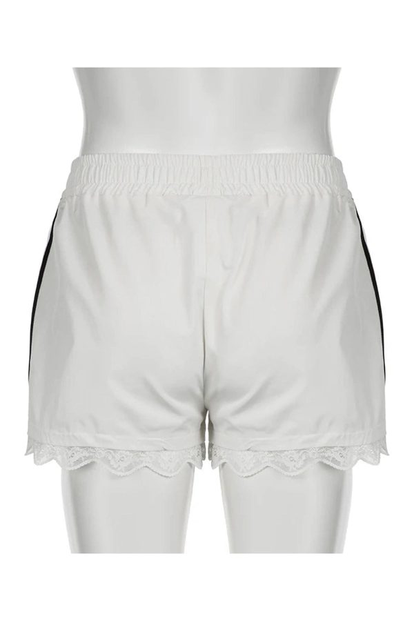 Lace-Trim Sporty Drawstring Shorts for Y2K Aesthetic and Comfy Style