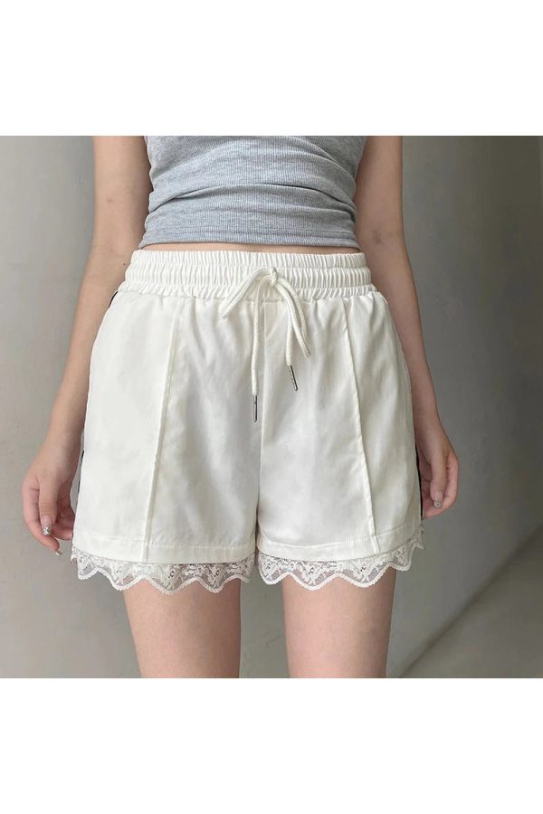 Lace-Trim Sporty Drawstring Shorts for Y2K Aesthetic and Comfy Style