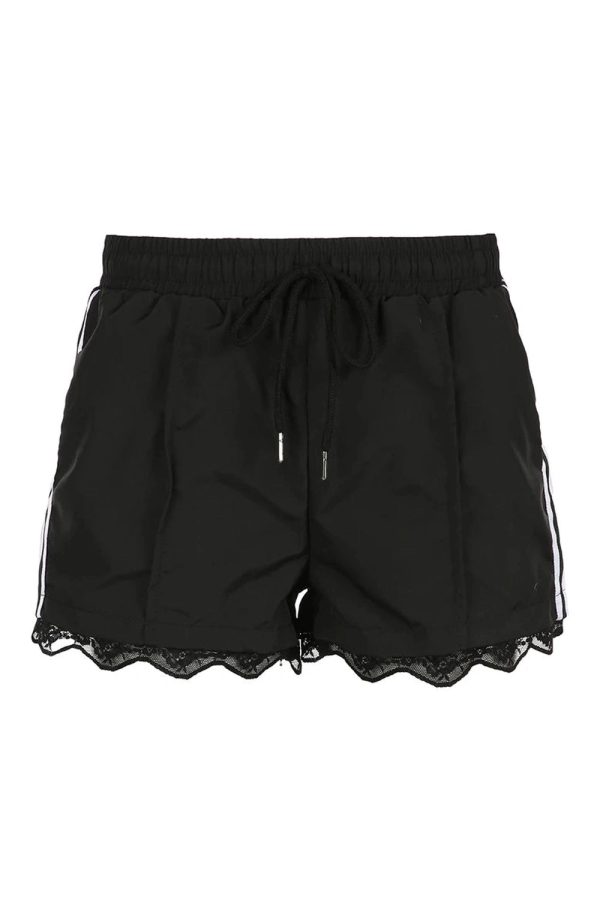 Lace-Trim Sporty Drawstring Shorts for Y2K Aesthetic and Comfy Style