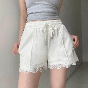 Lace-Trim Sporty Drawstring Shorts for Y2K Aesthetic and Comfy Style