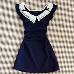 Lace-Trimmed Vintage Doll Dress in Y2K Aesthetic for Cute Outfits