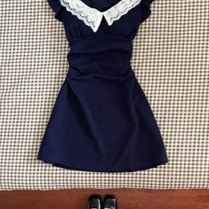 Lace-Trimmed Vintage Doll Dress in Y2K Aesthetic for Cute Outfits