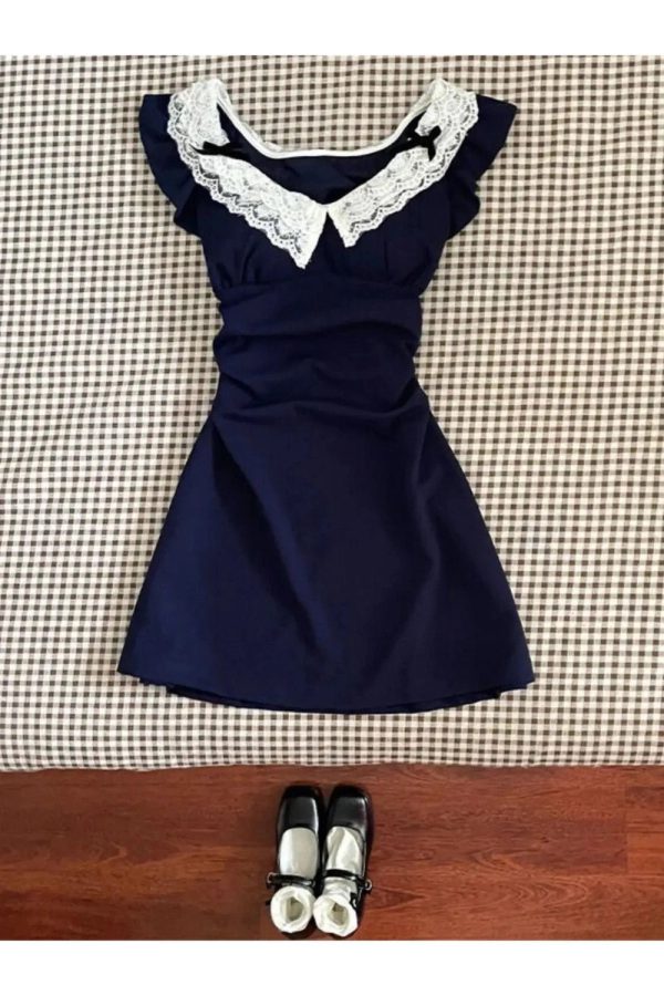 Lace-Trimmed Vintage Doll Dress in Y2K Aesthetic for Cute Outfits