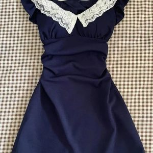 Lace-Trimmed Vintage Doll Dress in Y2K Aesthetic for Cute Outfits