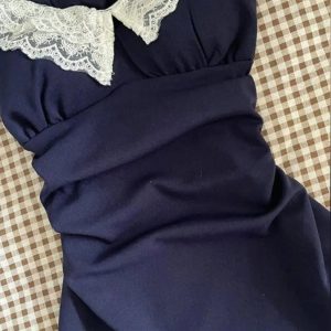 Lace-Trimmed Vintage Doll Dress in Y2K Aesthetic for Cute Outfits