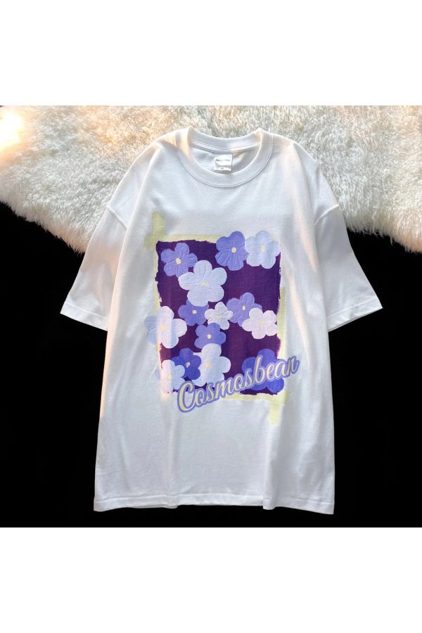 Lavender Blossom Y2K Graphic T-Shirt for Coquette and Grunge Aesthetics