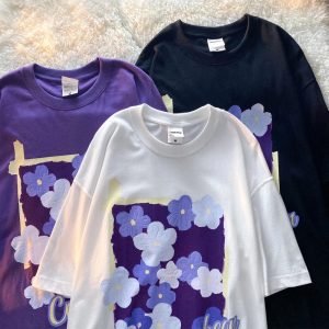 Lavender Blossom Y2K Graphic T-Shirt for Coquette and Grunge Aesthetics