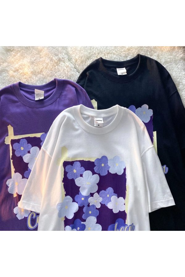 Lavender Blossom Y2K Graphic T-Shirt for Coquette and Grunge Aesthetics