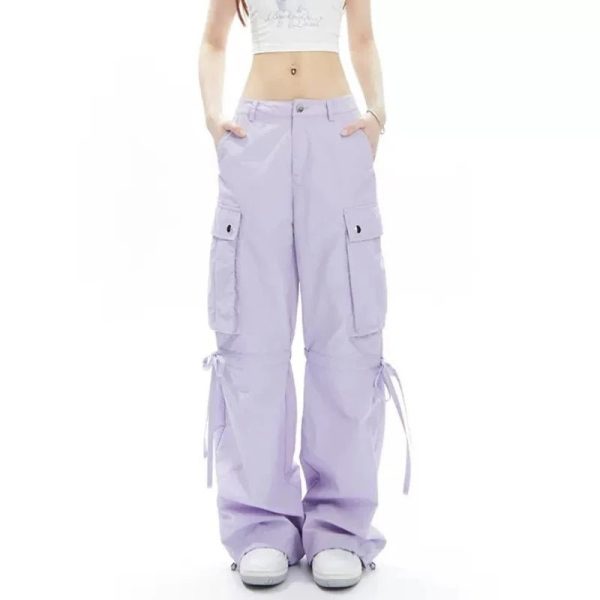 Lavender Dream Y2K Cargo Pants for Coquette and Grunge Aesthetic Styles