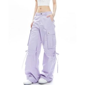 Lavender Dream Y2K Cargo Pants for Coquette and Grunge Aesthetic Styles