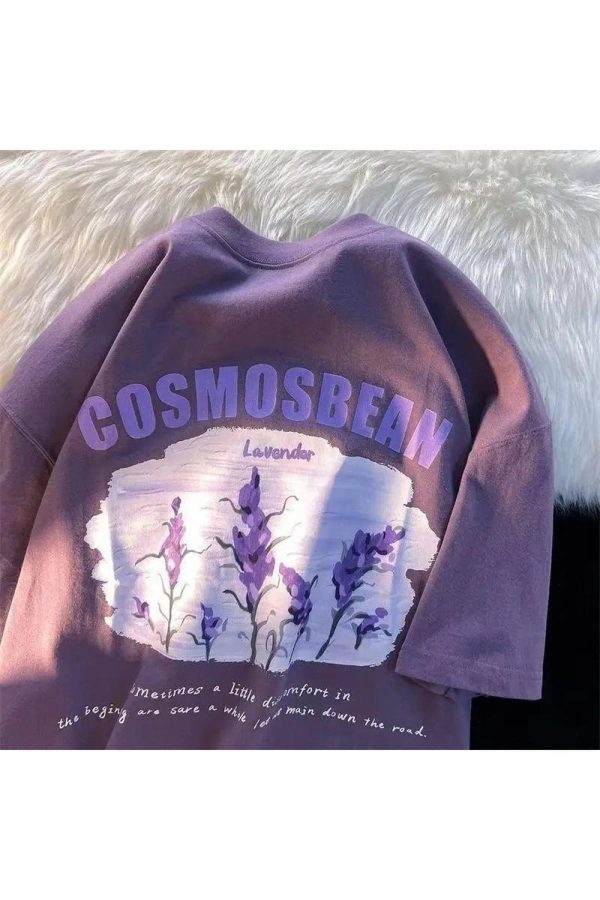 Lavender Dreamscape Y2K Graphic Tee for Coquette and Grunge Aesthetics