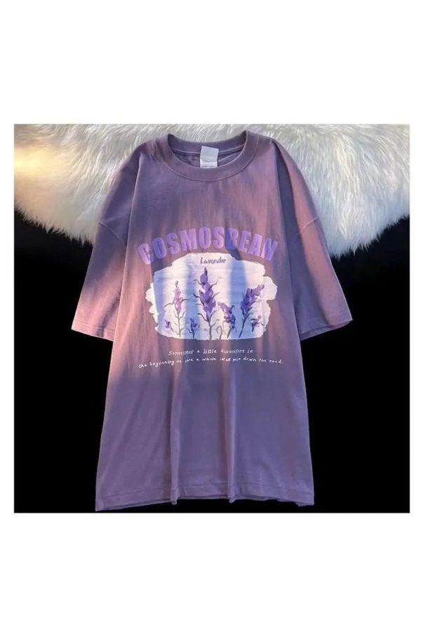 Lavender Dreamscape Y2K Graphic Tee for Coquette and Grunge Aesthetics