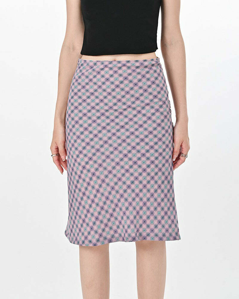 Lavender Plaid Midi Skirt - Y2K Aesthetic with Coquette Style Charm