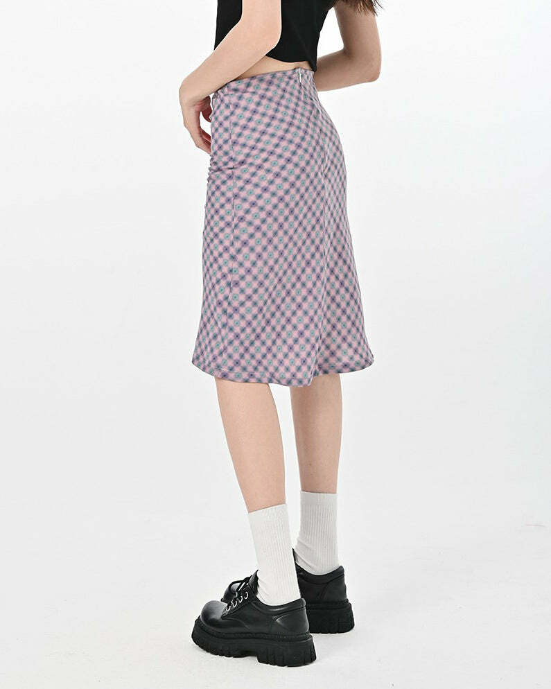 Lavender Plaid Midi Skirt - Y2K Aesthetic with Coquette Style Charm