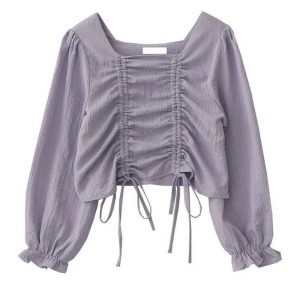 Lavender Ruched Dream Blouse - Y2K Aesthetic Cute Top for Stylish Outfits