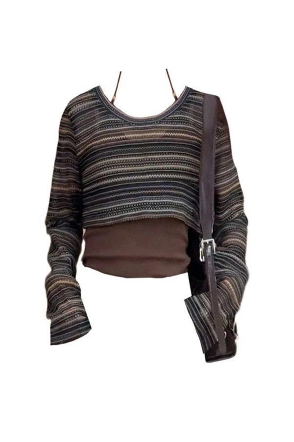 Layered Boho Knit Crop Top for Y2K Aesthetic and Coquette Style