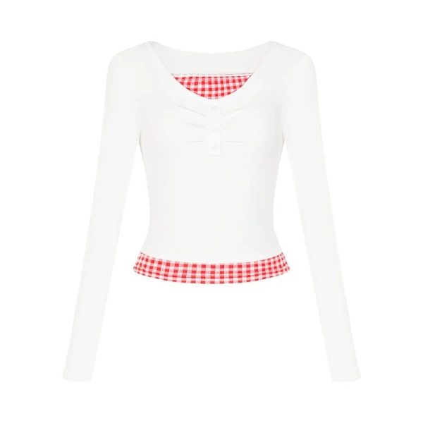 Lemon Gingham Layered Top - Y2K Aesthetic Cute Top for Stylish Outfits