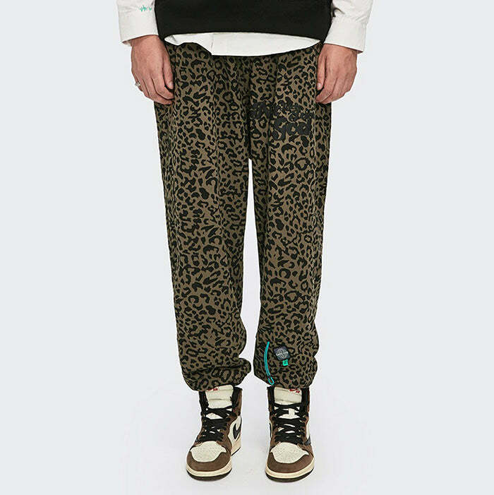 Leopard Print Wide Leg Pants for Y2K Aesthetic and Grunge Style