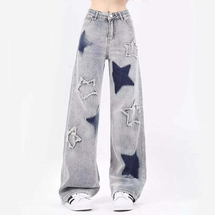 Light Blue Star Jeans - Y2K Aesthetic Denim for Trendy Outfits