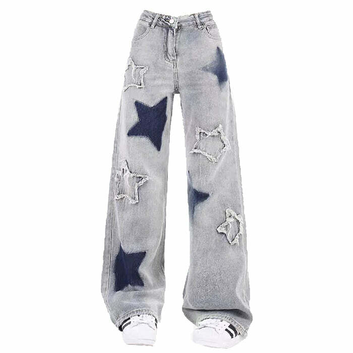 Light Blue Star Jeans - Y2K Aesthetic Denim for Trendy Outfits