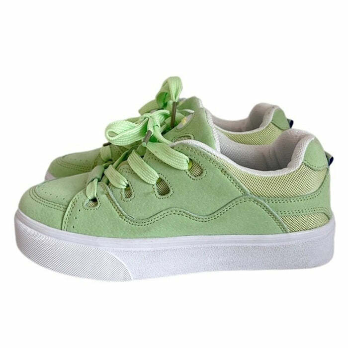 Light Green Y2K Skater Sneakers for Trendy Aesthetic Outfits