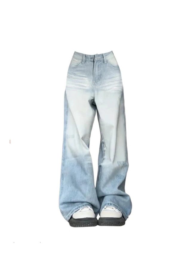 Light Wash Oversized Baggy Jeans for Y2K Aesthetic and Grunge Style