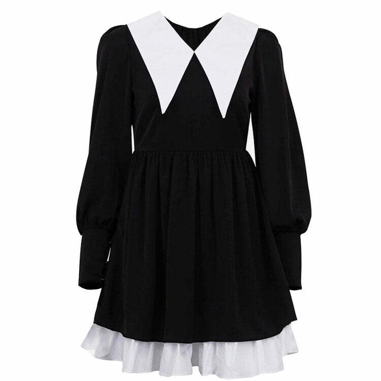 Like a Doll Y2K Black Collar Dress for Coquette and Grunge Aesthetics