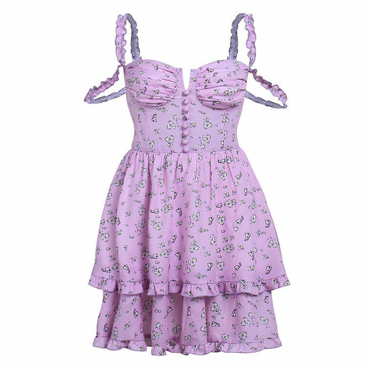 Lilac Daisy Mini Dress - Y2K Aesthetic Cute Dress for Coquette Style