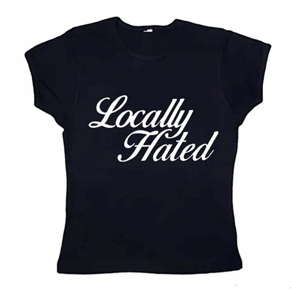 Locally Hated Y2K Cropped Tee for Grunge and Coquette Aesthetic