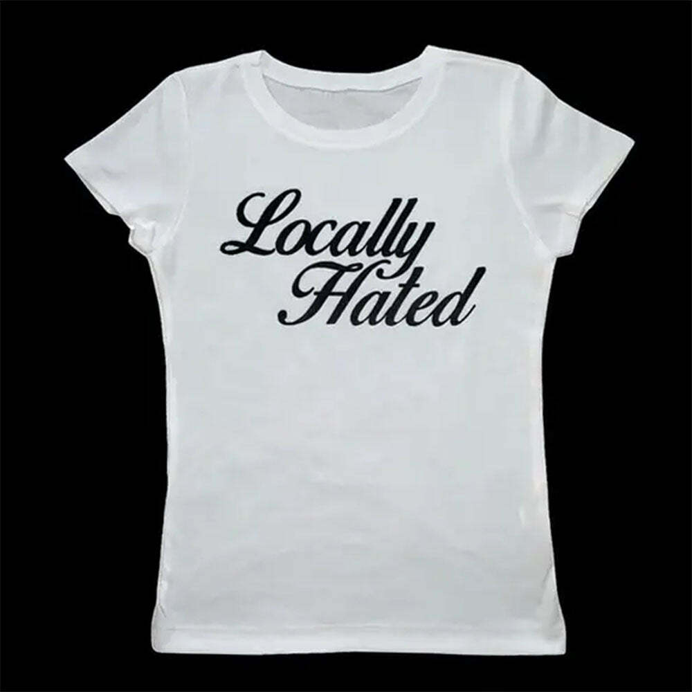 Locally Hated Y2K Cropped Tee for Grunge and Coquette Aesthetic