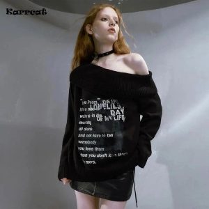 Lonely Verse Off-Shoulder Sweater: Y2K Aesthetic Cozy Top