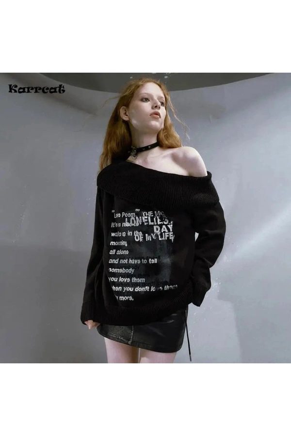 Lonely Verse Off-Shoulder Sweater: Y2K Aesthetic Cozy Top