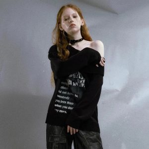 Lonely Verse Off-Shoulder Sweater: Y2K Aesthetic Cozy Top