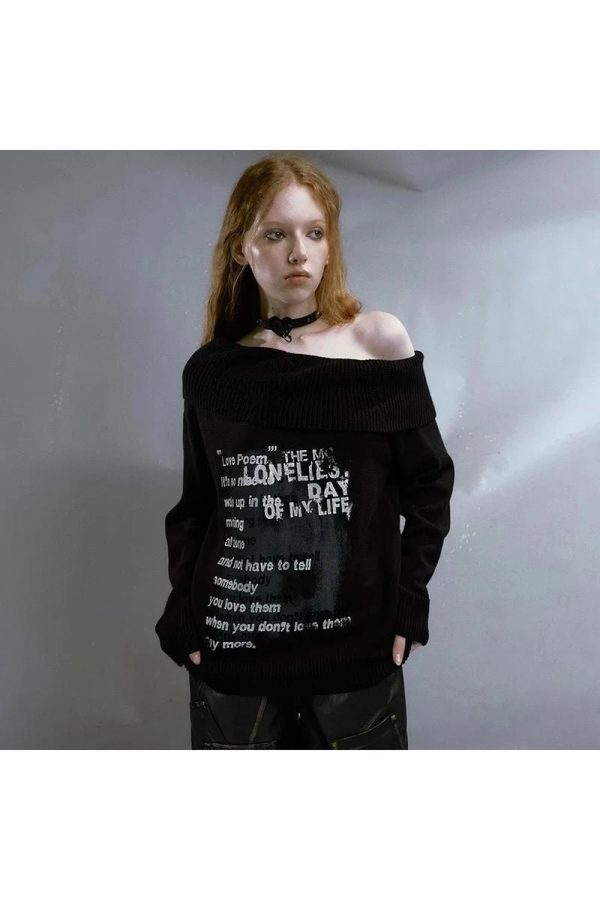 Lonely Verse Off-Shoulder Sweater: Y2K Aesthetic Cozy Top