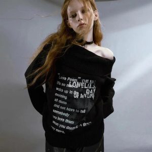 Lonely Verse Off-Shoulder Sweater: Y2K Aesthetic Cozy Top