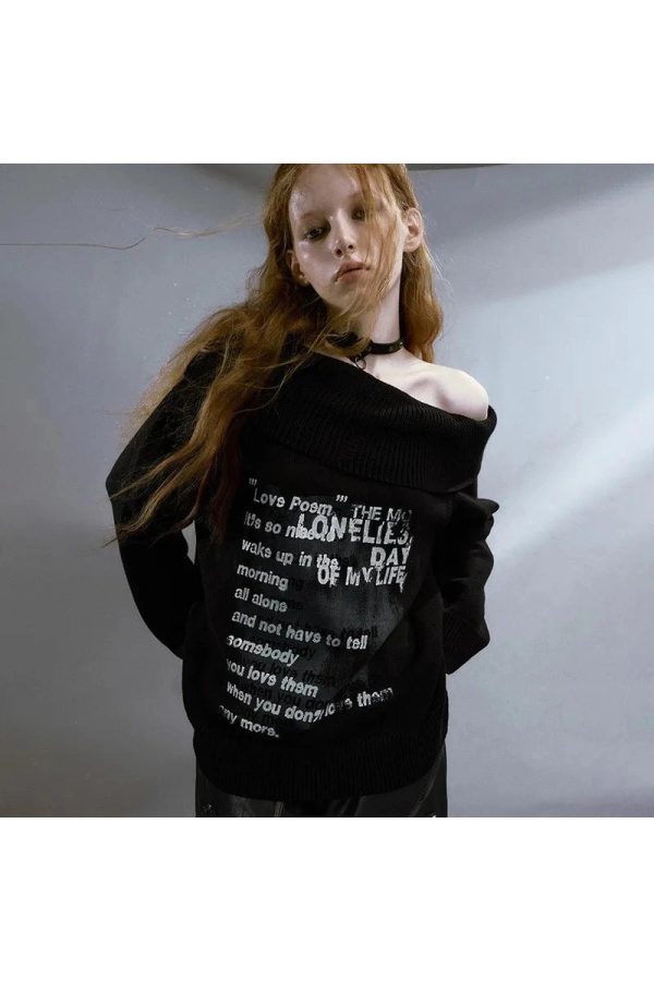 Lonely Verse Off-Shoulder Sweater: Y2K Aesthetic Cozy Top