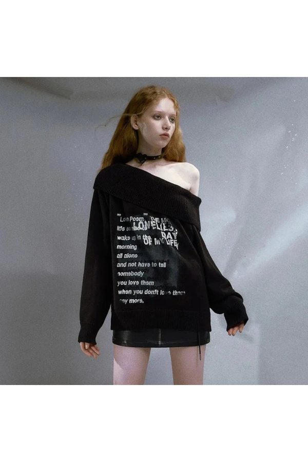 Lonely Verse Off-Shoulder Sweater: Y2K Aesthetic Cozy Top