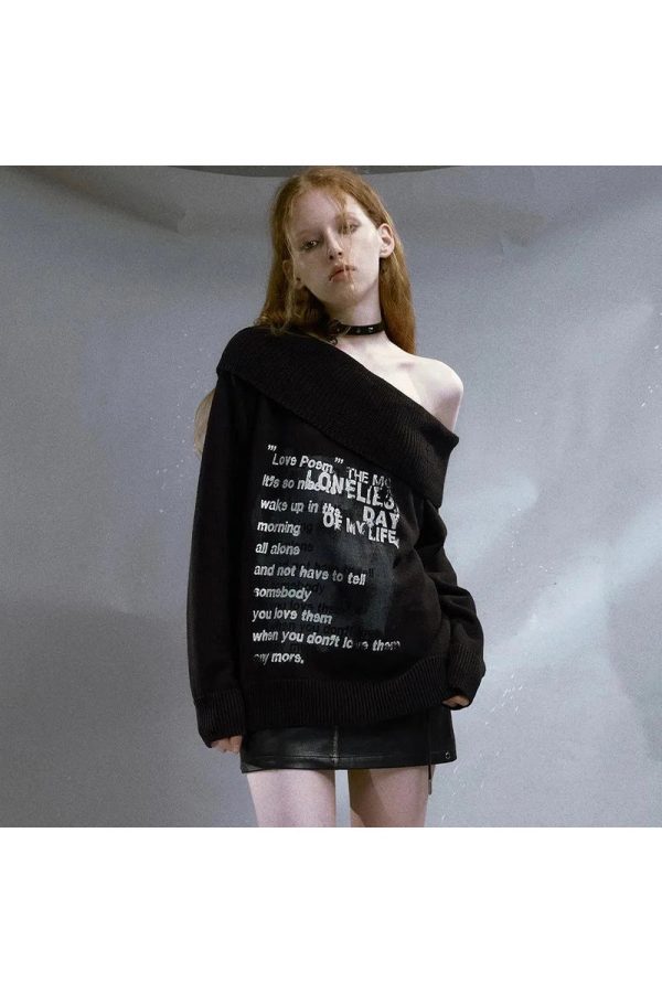 Lonely Verse Off-Shoulder Sweater: Y2K Aesthetic Cozy Top