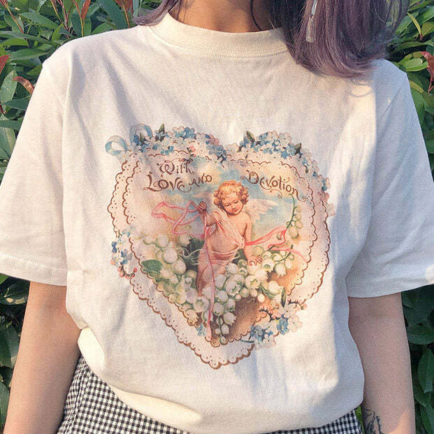 Love and Devotion Y2K Aesthetic T-Shirt for Cute Outfits and Style