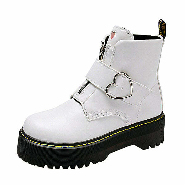 Love Bites White Boots - Y2K Aesthetic Grunge Style Footwear