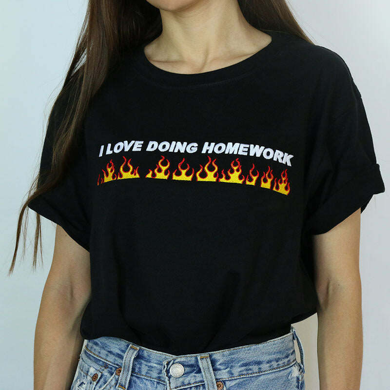 Love Doing Homework Tee - Y2K Aesthetic Cute Top for Cozy Vibes