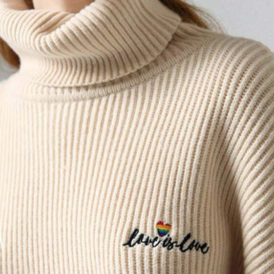 Love is Love Y2K High Neck Jumper - Cozy Aesthetic Knitwear