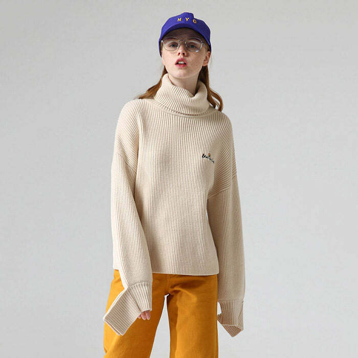 Love is Love Y2K High Neck Jumper - Cozy Aesthetic Knitwear