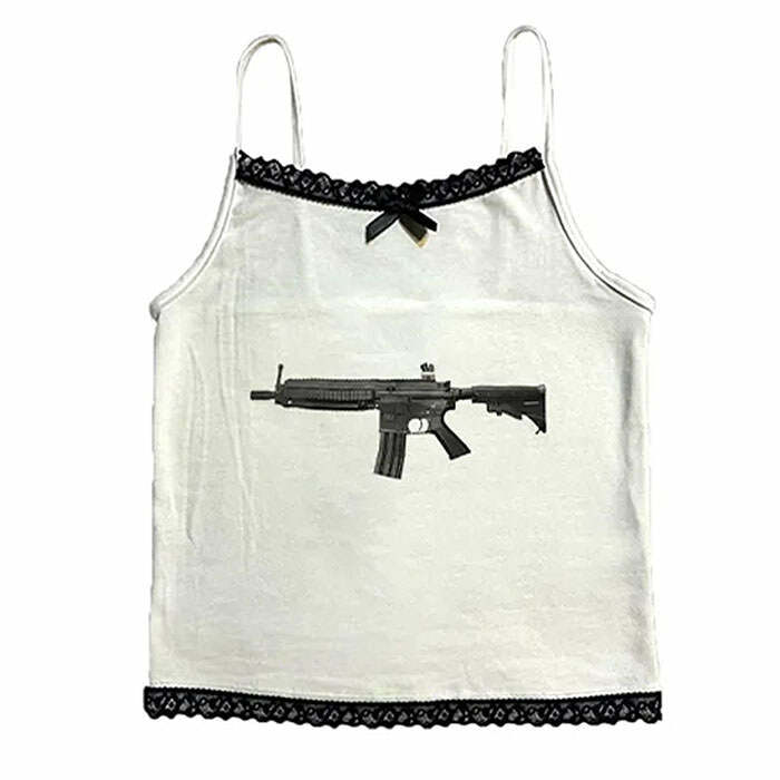 Love Roulette Gun Lace Tank Top - Y2K Aesthetic Cute Top for Grunge Style