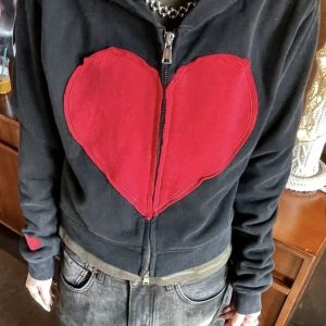 Lovecore Heart Zip-Up Hoodie | Y2K Aesthetic Comfy Layering Essential