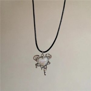 Lunar Glow Angel Heart Necklace - Y2K Aesthetic Jewelry for Trendy Styles