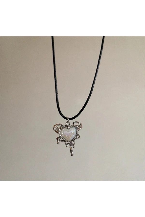 Lunar Glow Angel Heart Necklace - Y2K Aesthetic Jewelry for Trendy Styles