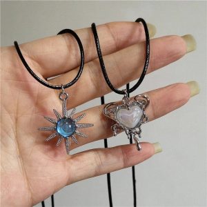 Lunar Glow Angel Heart Necklace - Y2K Aesthetic Jewelry for Trendy Styles