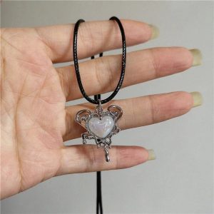 Lunar Glow Angel Heart Necklace - Y2K Aesthetic Jewelry for Trendy Styles